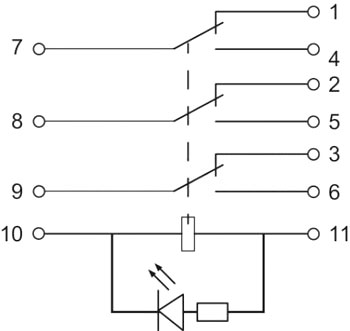 Рис.1. Схема подключения реле электромагнитного MY3 (DC 24 V)