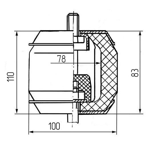 Схема габаритных размеров виброизолятора ВРВ 100/25
