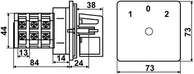 Рис.2. Габаритный чертеж переключателя пакетного ПКП Е9 16А/2.863